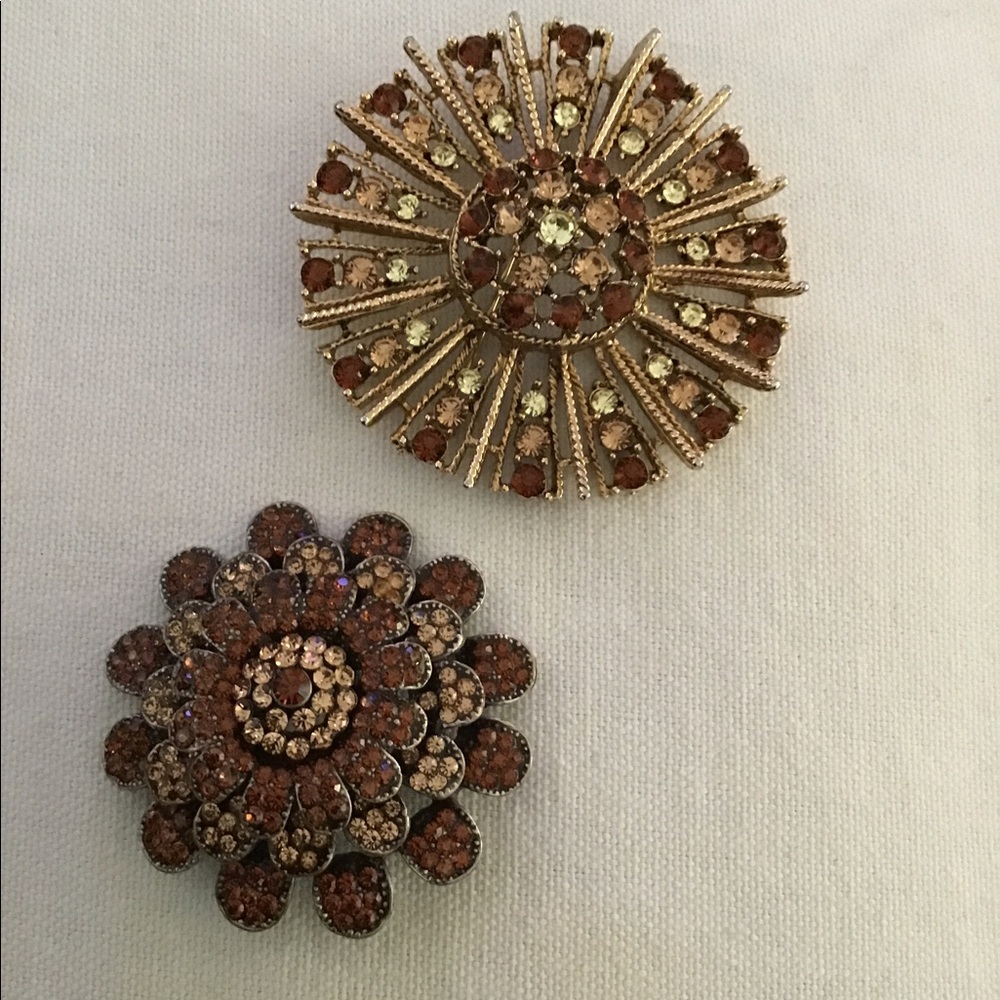Pair of Brown Gemstone Brooches
